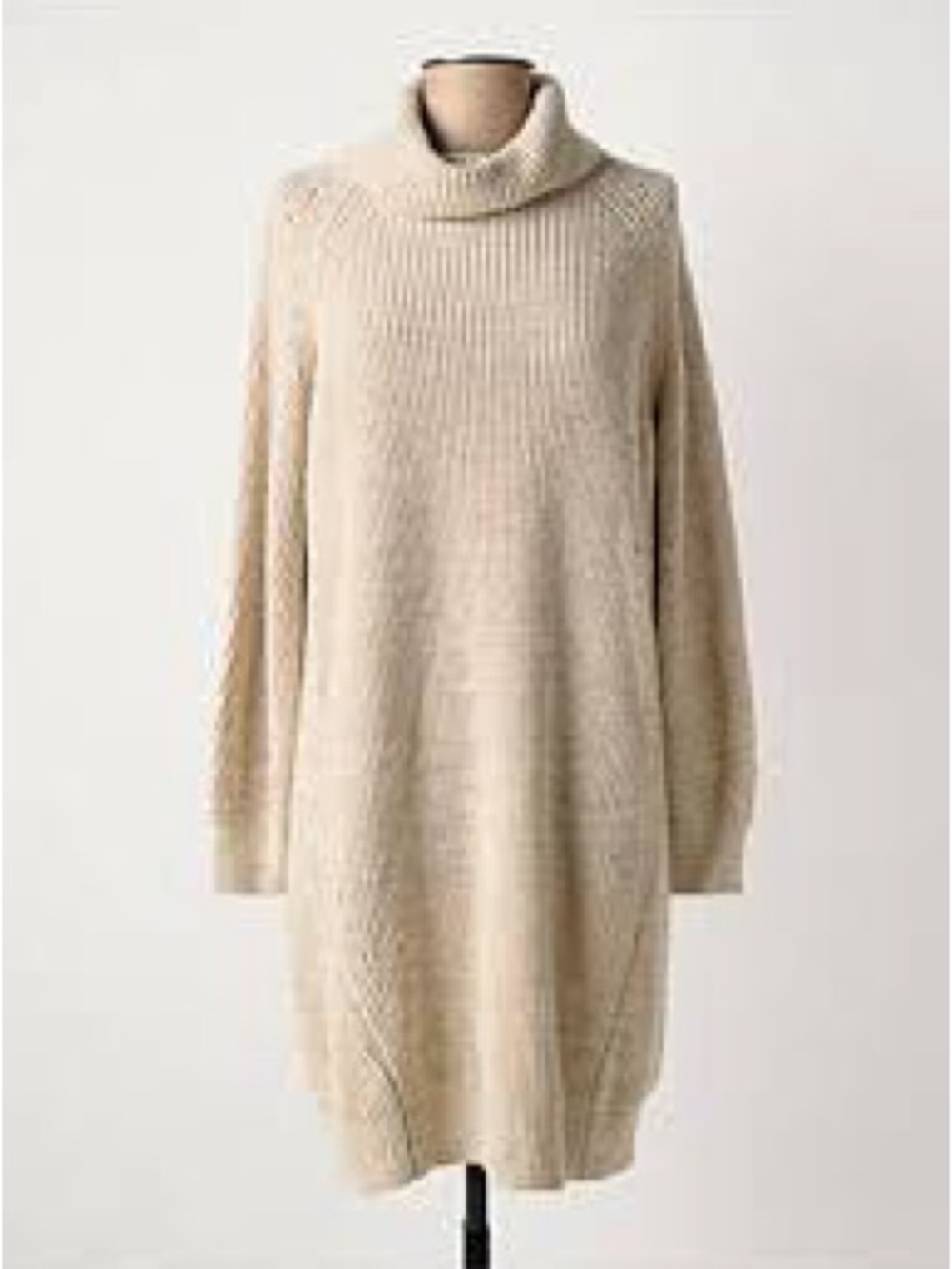 La Fée Maraboutée Beige Turtleneck Knit Dress